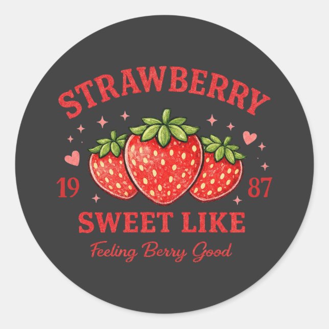 Sticker Rond Personalized Strawberry Sweet Custom Birth Year (Devant)