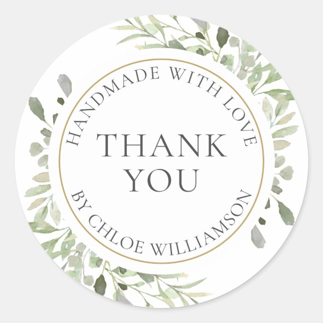 Sticker Rond Personalized Thank You Message Greenery Floral (Devant)