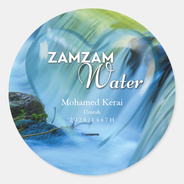 Sticker Rond Personalized Zamzam Water Umrah & Hajj Gift Label (Devant)