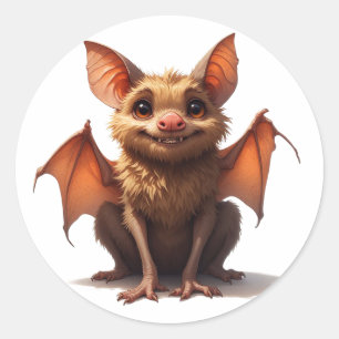 Sticker Rond Personnage Chauve-Souris Fluffy Avec De Grands Yeu