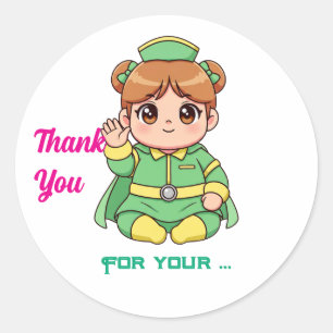 Sticker Rond Personnage Chibi Kawaii Adorable