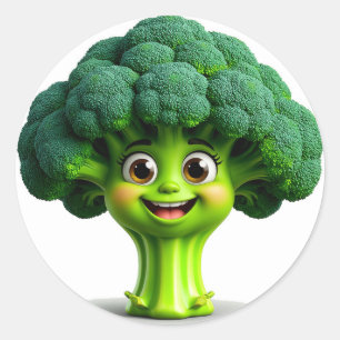 Sticker Rond Personnage de brocoli de dessin animé heureux avec