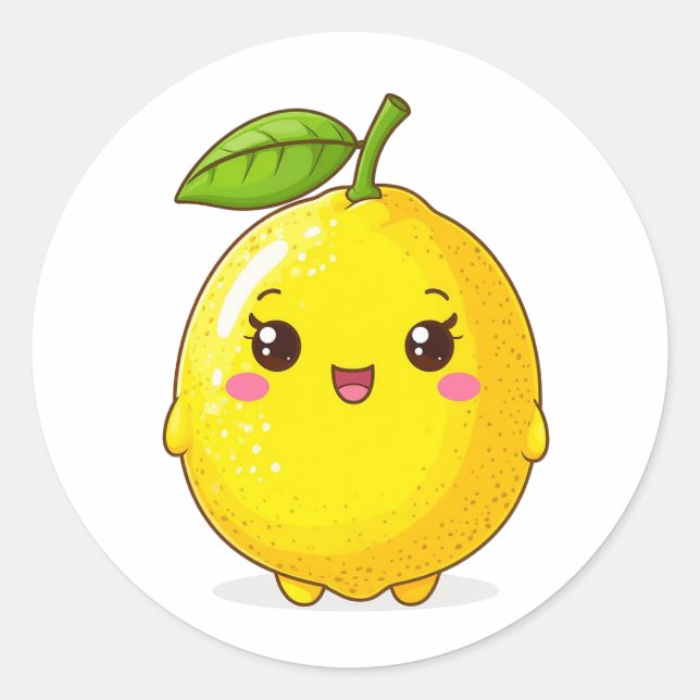 Sticker Rond Personnage de citron souriant mignon (Devant)