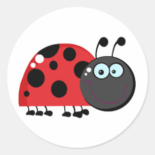 Sticker Rond Personnage de dessin animé de coccinelle
