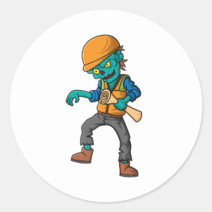 Sticker Rond personnage de dessin animé de l'architecte zombie