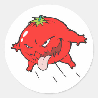 Sticker Rond personnage de dessin animé de tomate pourrie en co