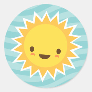 Sticker Rond Personnage de dessin animé mignon du soleil de