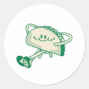 Sticker Rond Personnage de mascotte de taco vert mignon qui mar
