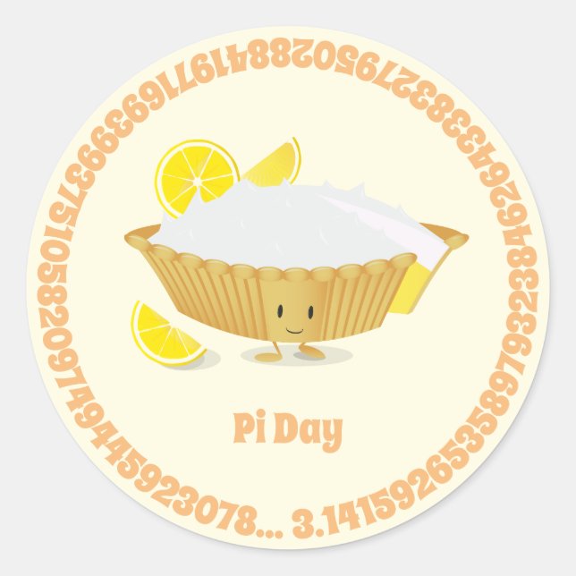 Sticker Rond Personnage de Pi Day Lemon Meringue Pie Cartoon (Devant)