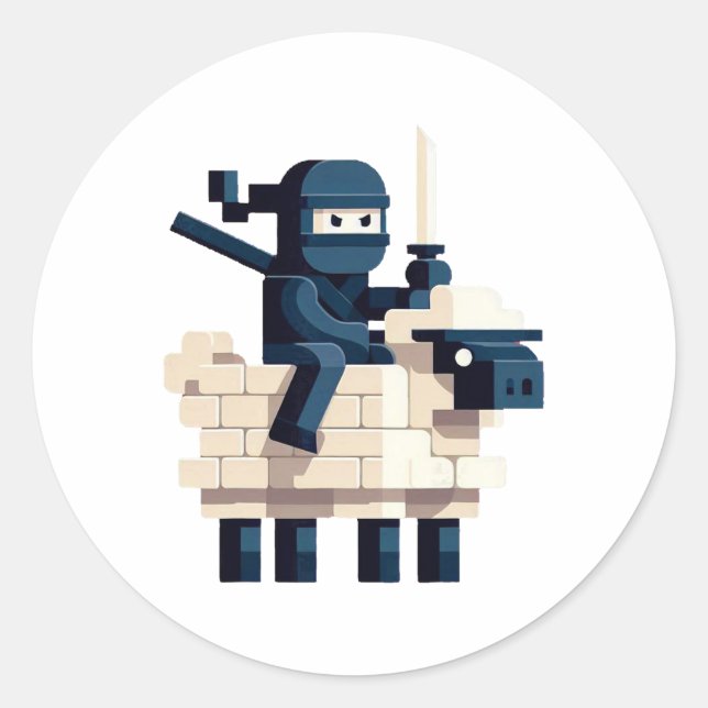 Sticker Rond Personnage de pixel art de style block de ninja ch (Devant)