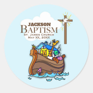 Sticker Rond Personnalisable, baptême de bébé garçon Arche de N