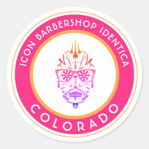 Sticker Rond personnalisable barbershop sucre crâne icônes clas