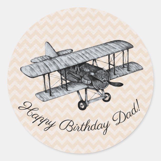 Sticker Rond Personnalisable Biplane vintage (Devant)
