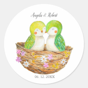 Sticker Rond Personnalisable Cute Lovebirds unique Mariage Fave