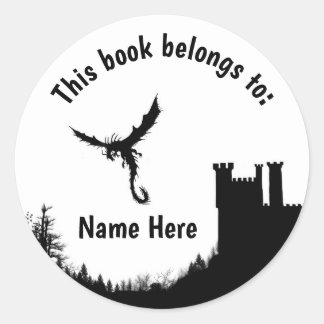 Sticker Rond Personnalisable Dragon & Castle ce livre appartien