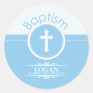 Sticker Rond Personnalisable, Enfant Garçon Bleu de Dieu Baptêm