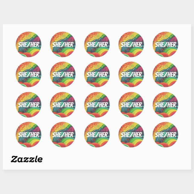 Sticker Rond Personnalisable, Lui/Lui, Rainbow Pronounes (Feuille)