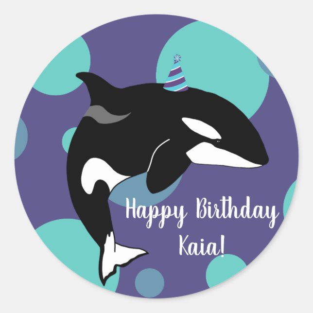 Sticker Rond Personnalisable Orca Killer Whale Anniversaire (Devant)