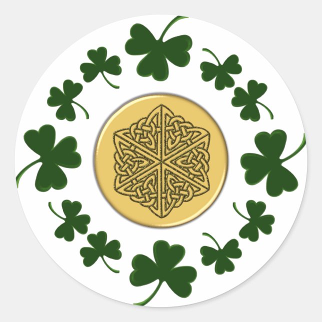 Sticker Rond PERSONNALISABLE ! Shamrock - Gold Irish Celtic (Devant)