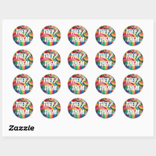 Sticker Rond Personnalisables, Elle/Elle, Rainbow Pronounes