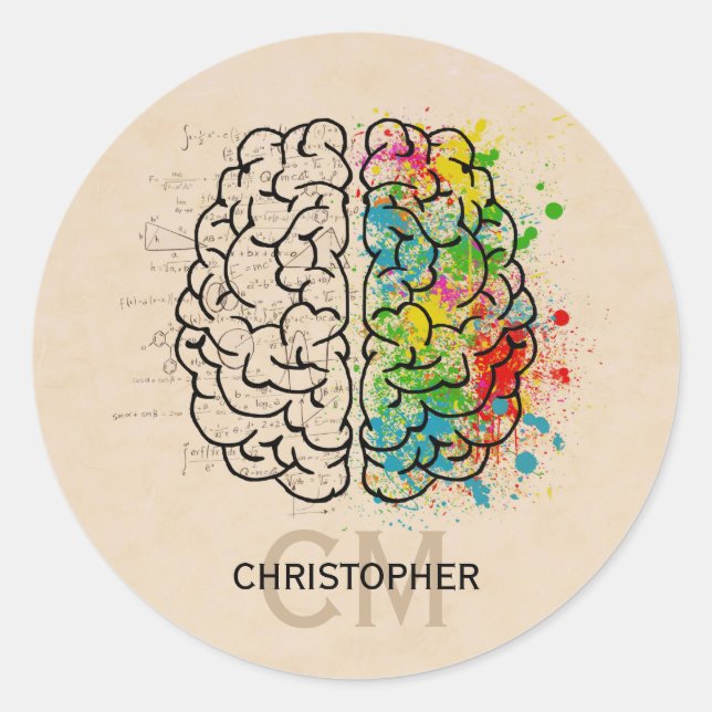 Sticker Rond Personnalisation du cerveau humain gauche et droit (Devant)