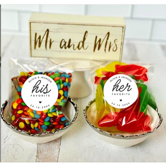 Sticker Rond Personnalisation moderne Son Mariage favori Texte  (Modern Personalized His or Her wedding favorite round sticker)