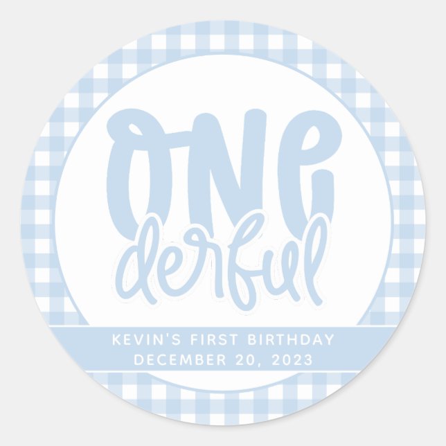 Sticker Rond Personnalisé 1er Anniversaire mignon Pastel Bleu O (Devant)
