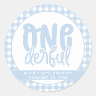 Sticker Rond Personnalisé 1er Anniversaire mignon Pastel Bleu O