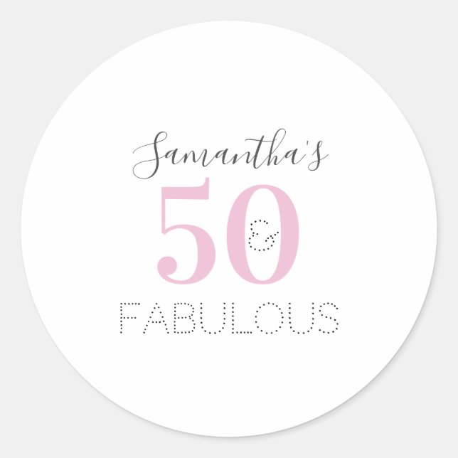 Sticker Rond Personnalisé 50 ans et fabuleux Anniversaire Rose  (Devant)