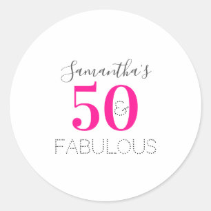 Sticker Rond Personnalisé 50 et fabuleux Anniversaire Hot Pink