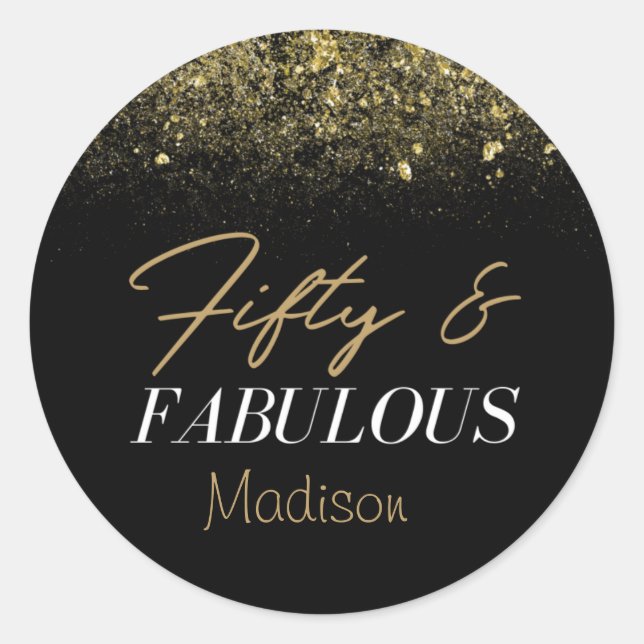 Sticker Rond Personnalisé 50 et Fabulous Black and Gold (Devant)