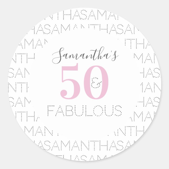 Sticker Rond Personnalisé 50e anniversaire 50 et fabuleux rose (Devant)