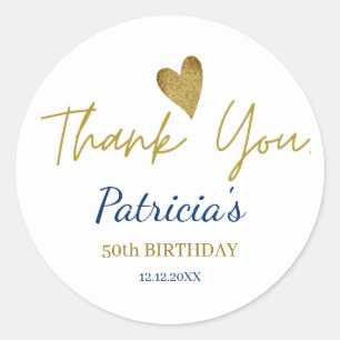 Sticker Rond Personnalisé 50e anniversaire Merci d'or bleu