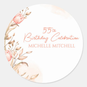 Sticker Rond Personnalisé 55e anniversaire Peach Floral Tulips