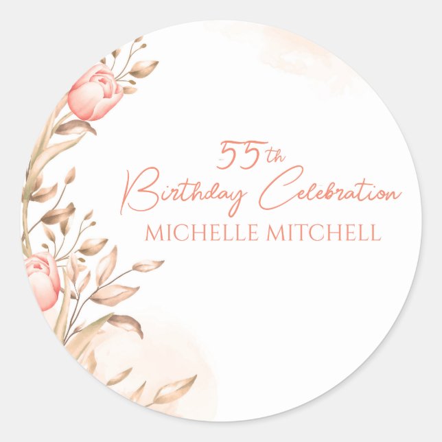 Sticker Rond Personnalisé 55e anniversaire Peach Floral Tulips (Devant)