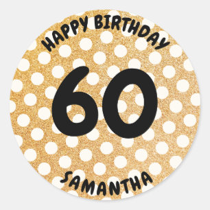 Sticker Rond Personnalisé 60e anniversaire Gold Parties scintil