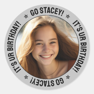 Sticker Rond Personnalisé Anniversaire Message, Nom et Photo