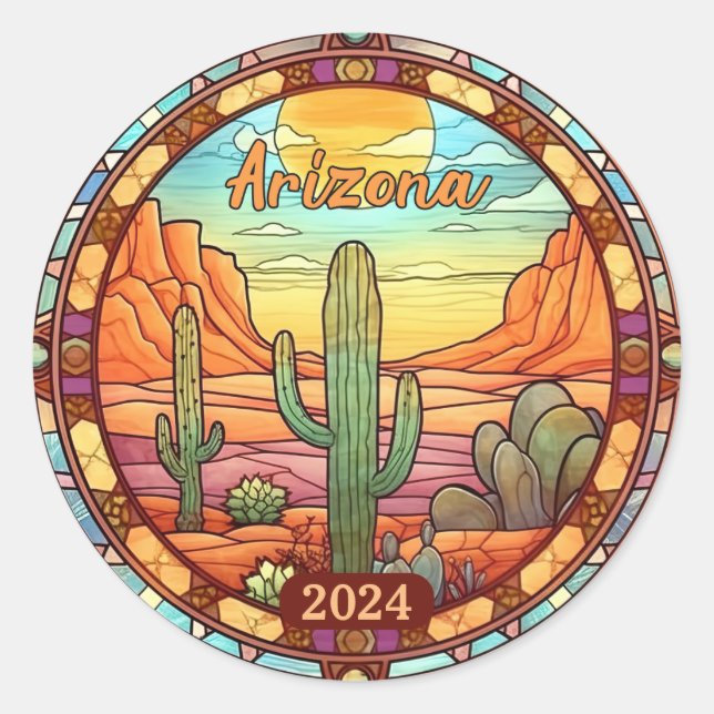 Sticker Rond Personnalisé Arizona Desert Cactus Faux Verre (Devant)