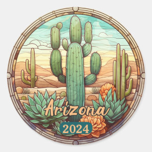 Sticker Rond Personnalisé Arizona Desert Cactus Faux Verre
