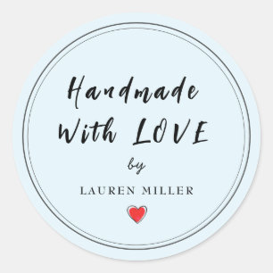Sticker Rond Personnalisé artisanal avec amour bleu pâle