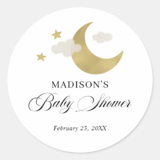 Sticker Rond Personnalisé | Baby shower Lune Étoiles Nuages