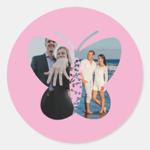 Sticker Rond Personnalisé Beau deux photo Papillon personnalisé