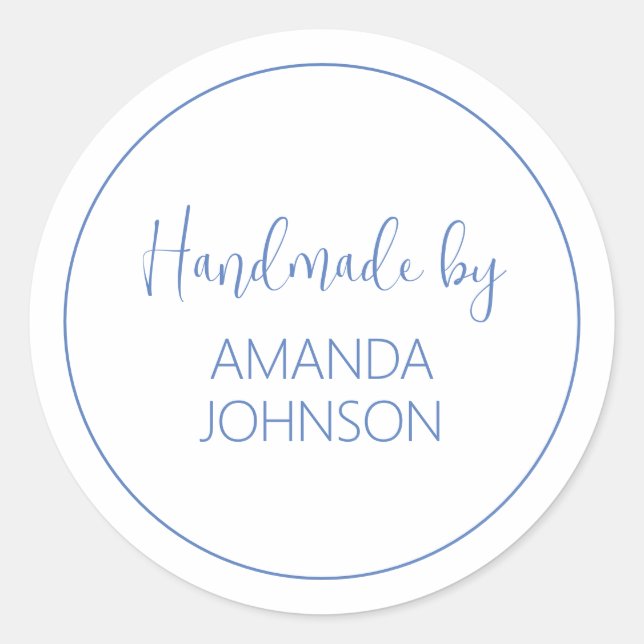 Sticker Rond Personnalisé bleu, fabriqué à la main par (Devant)