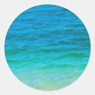 Sticker Rond Personnalisé Blue Green Sea Waves Blank Modèle Élé