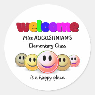 Sticker Rond Personnalisé Blue Teachers Classe Bienvenue Classi
