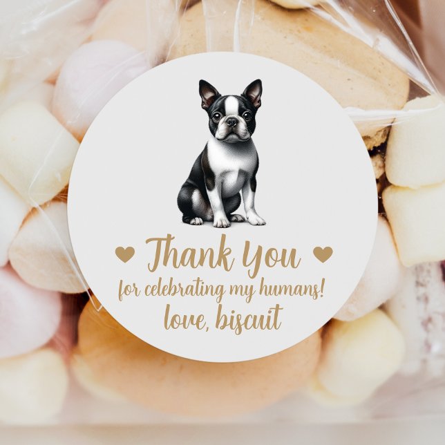 Sticker Rond Personnalisé Boston Terrier Chien Mariage Faveur S (Créateur téléchargé)