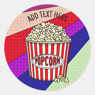 Sticker Rond Personnalisé ces Retro Pop Art Popcorn