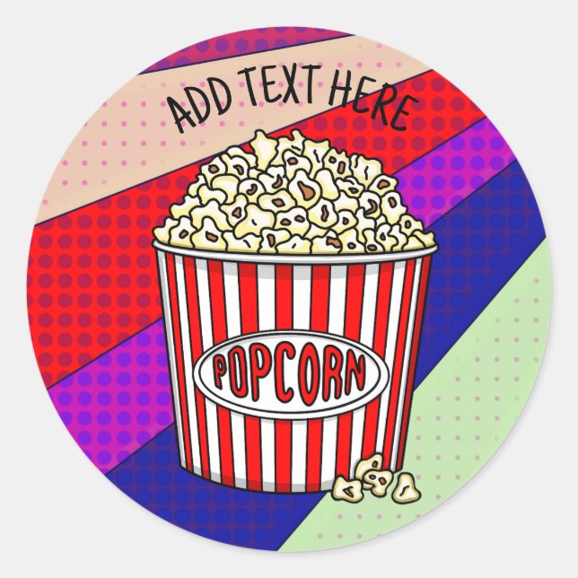 Sticker Rond Personnalisé ces Retro Pop Art Popcorn (Devant)