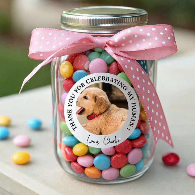 Sticker Rond Personnalisé Chien Mariage Favoriser Chien d'honne (Créateur téléchargé)