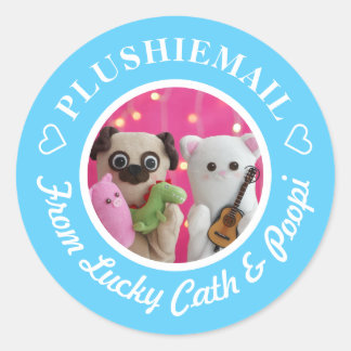 Sticker Rond Personnalisé Cute Blue Stylish Photo Mail
